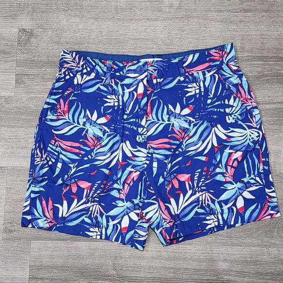 Caribbean Joe Women’s Blue Red Tropical Leaf Cotton Shorts  Sz 4 - Picture 1 of 6